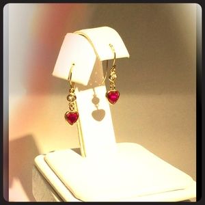 COPY - NWT 14K Solid Gold Ruby Heart Dangle Earrings